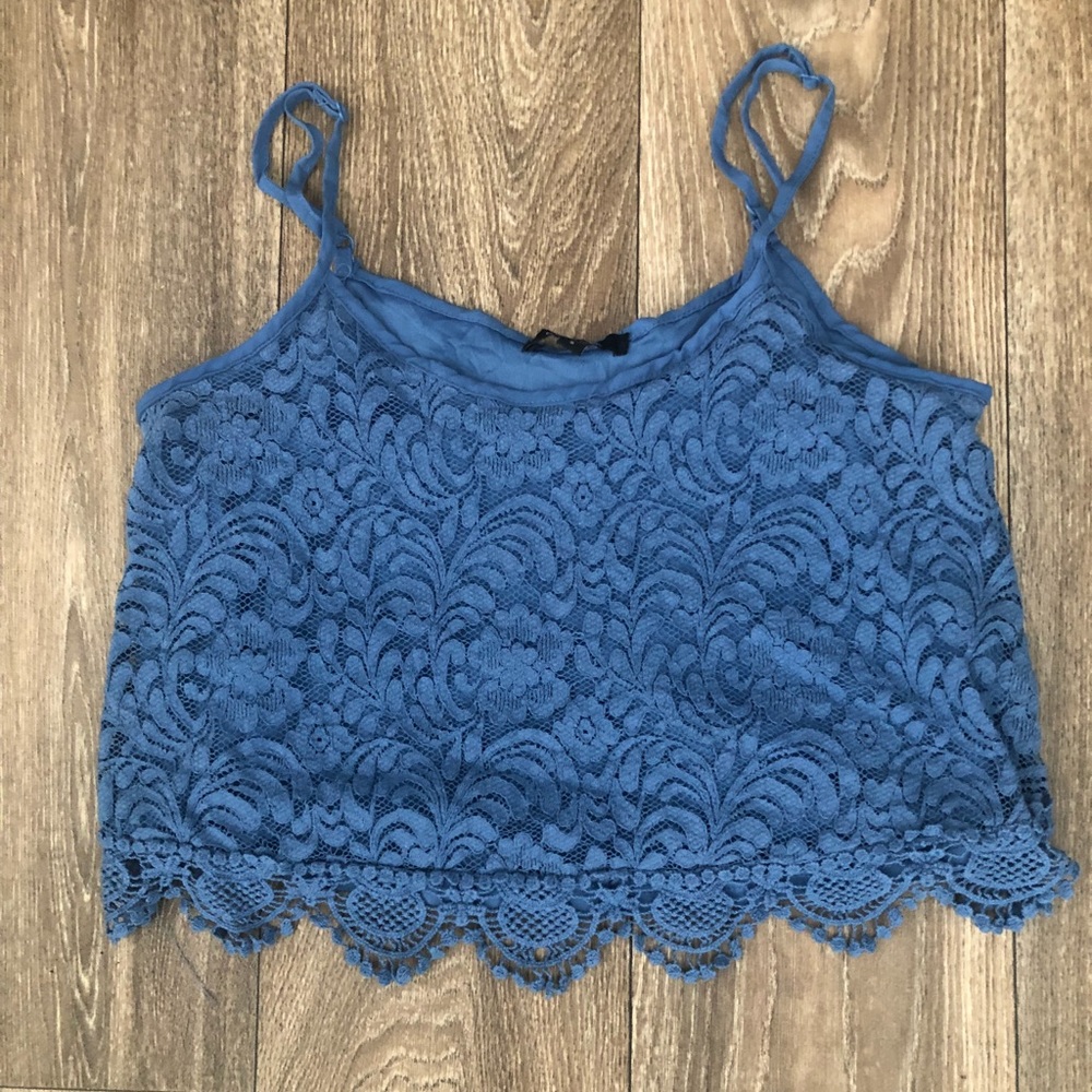 Blue Tank Lace Crop Top